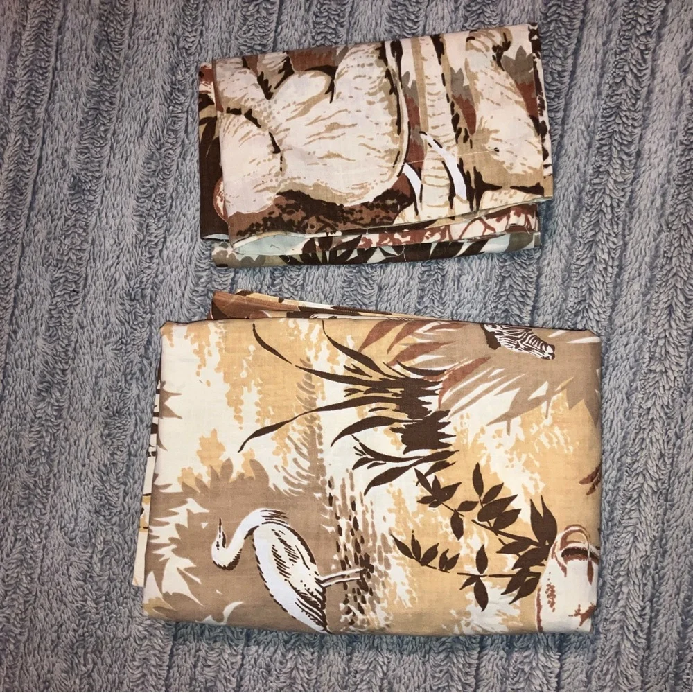 Vtg Safari Animal Print Single Flat Sheet 66x104” and Standard Pillowcase 20x26”